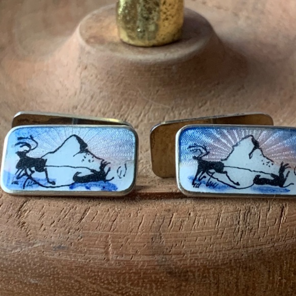 ANTIQUE NORWEGIAN STERLING SILVER GUILLOCHE ENAMEL MEN'S CUFFLINKS HALLMARKED - Picture 3 of 16